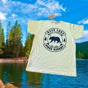 Bass Lake, California Tee with Navy Graphic | CA Grizzly | Adult size Medium